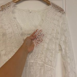 COPY - Bridal white lace see-through coverup dress